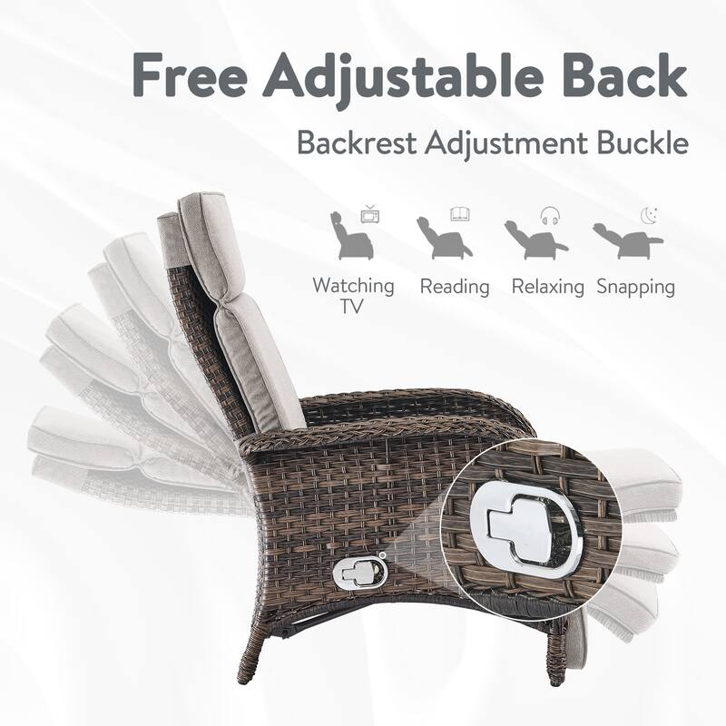 Outdoor PE Wicker Chaise Lounge Chairs Set of 2 - Brown