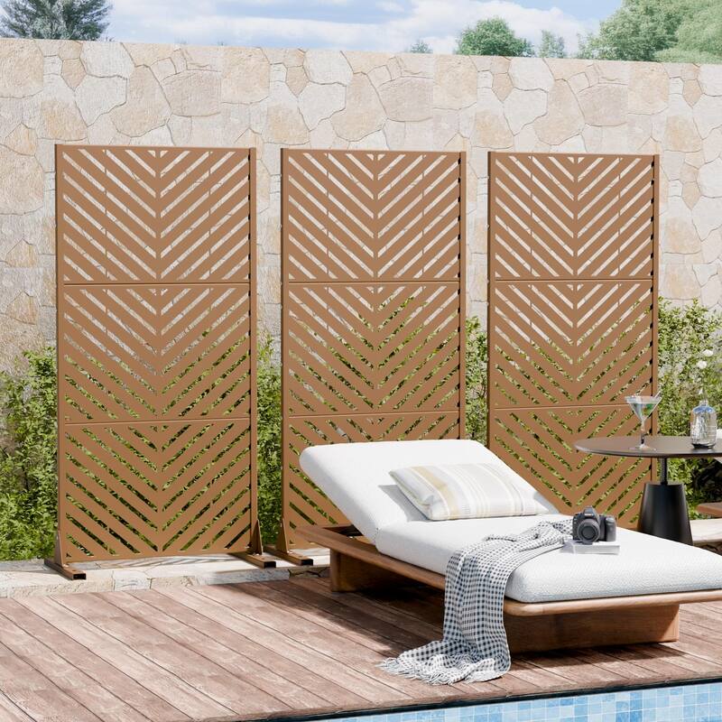 Outdoor Privacy Screen with Stand for Patio Garden Metal Fence Set of 2