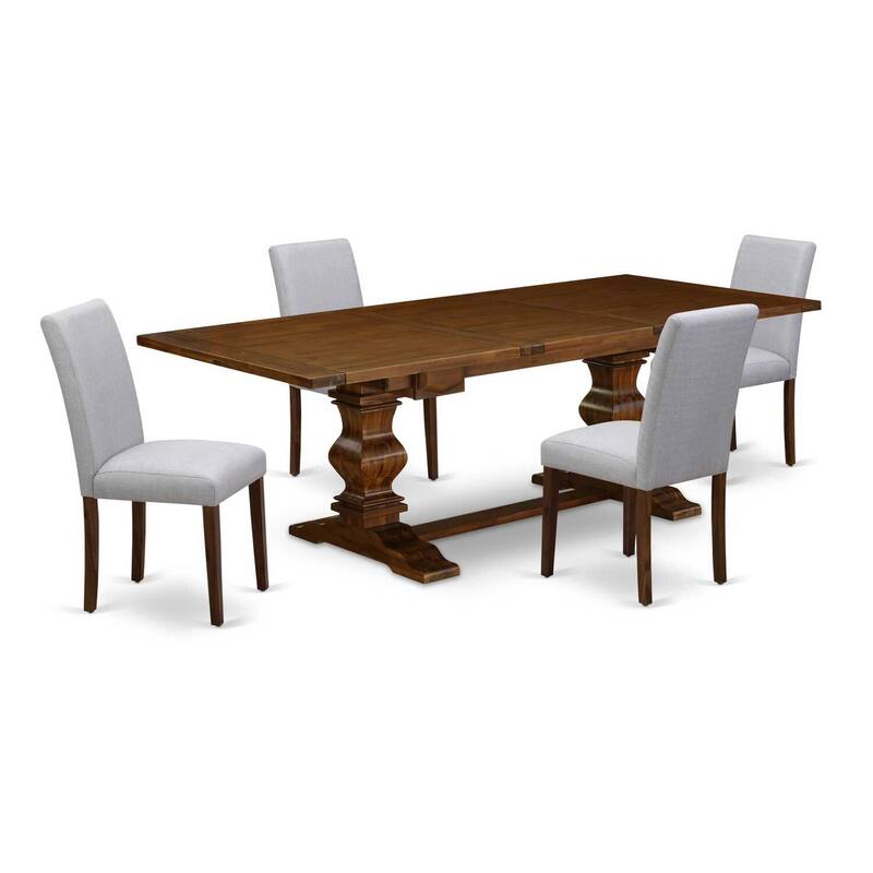 Rectangle Dining Set with 4 Chairs - Linen Fabric Kitchen Table Set - Antique Walnut Finish - 92