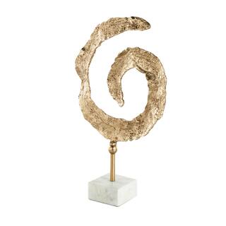 Aluminum Metal Abstract Textured Spiral Sculpture with Marble Base - Gold - Roche River Decor - 4"W x 13"L x 20"H