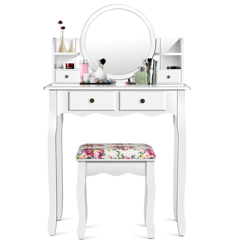 Costway Makeup Vanity Table Drawers Oval Dressing Table Kids Gift