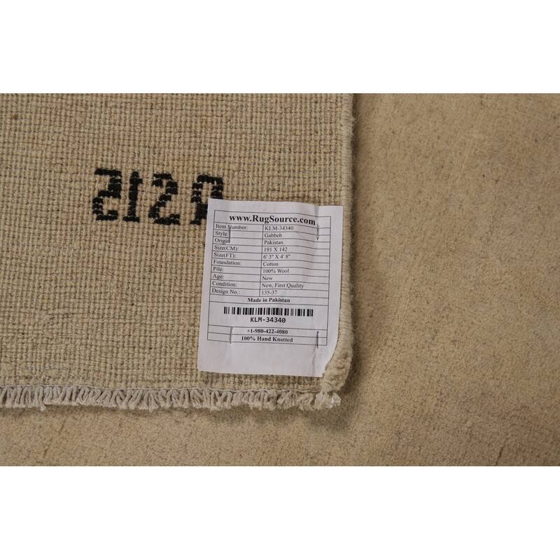 Gabbeh Modern Oriental Rug Handmade Beige Wool Carpet - 4'8"x 6'3"