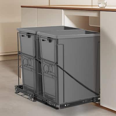 Side Pull Stainless Steel Kitchen Adjustable Trash Slide Out Shelf - 70 Quarts
