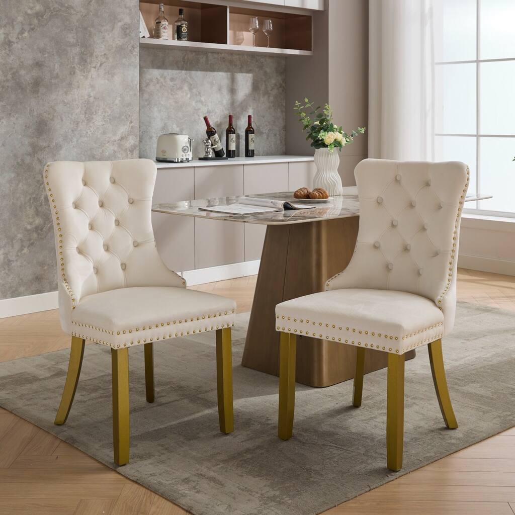 Roomfitters Upholstered Dining Chairs Set of 2 with Nailhead Trim and Gold Legs, Modern Side Chairs for Kitchen