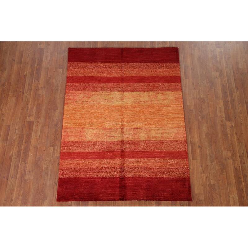 Striped Gabbeh Kashkoli Area Rug Hand-knotted Wool Carpet - 4'6" x 6'2"
