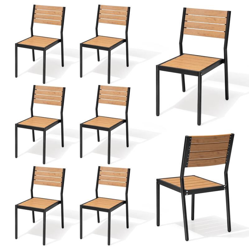 Outdoor Aluminum Dining Chairs Modern Stackable Chairs for Patio - Brown, 8PCS