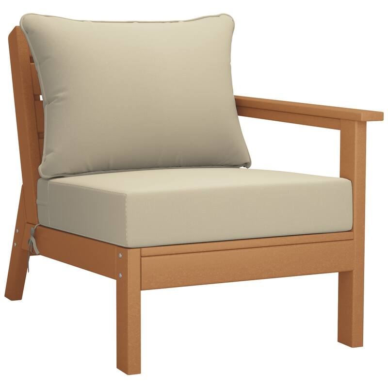 Birchwood All Weather HDPE Outdoor Patio Deep Seating Teak Right Arm Facing Chair With Cushions (1-Piece)