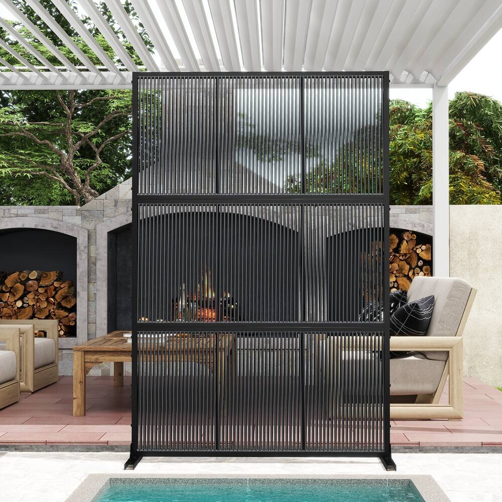Outdoor Privacy Screen with Stand for Patio Garden Metal Fence