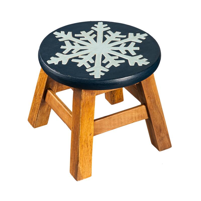 10 in. Hand-Carved Acacia Wood Holiday Footstool