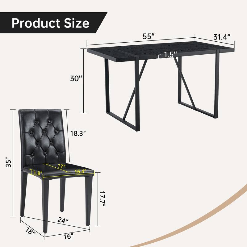 5-Piece Minimalist Retro Dining Table Set, Textured MDF Table & 4 Ergonomic PU Chairs, Fashion Design