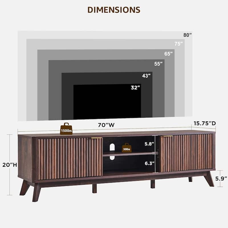 70" Modern Fluted TV Stand for Living Room, Wood Entertainment Center