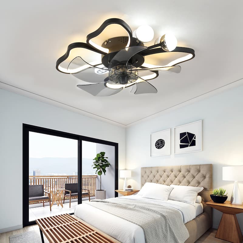 20 in. W x 6 in. H Iron Ceiling Fan in Black with Dimmable LED Lights - 20" x 6" in. - 20" x 6" in. - Black