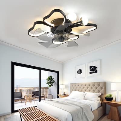 20 in. W x 6 in. H Iron Ceiling Fan in Black with Dimmable LED Lights - 20" x 6" in.