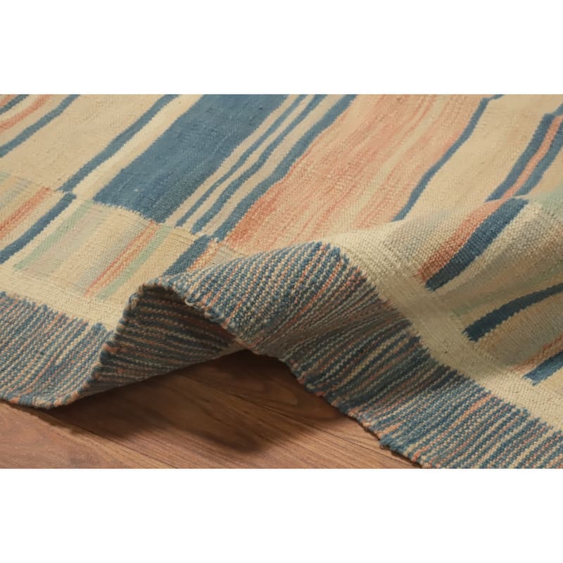 Hand Woven Oriental 100% Wool Carpet Southwestern Geometric Beige & Ivories Kilim Area Rug - 7' 10'' X 4' 9''