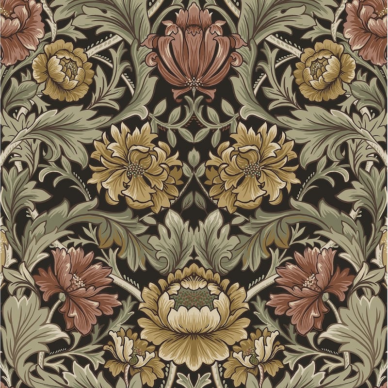 Harry & Grace Acanthus Floral Cameo Peel and Stick Wallpaper - 20.5 in W x 18 ft. L - Espresso