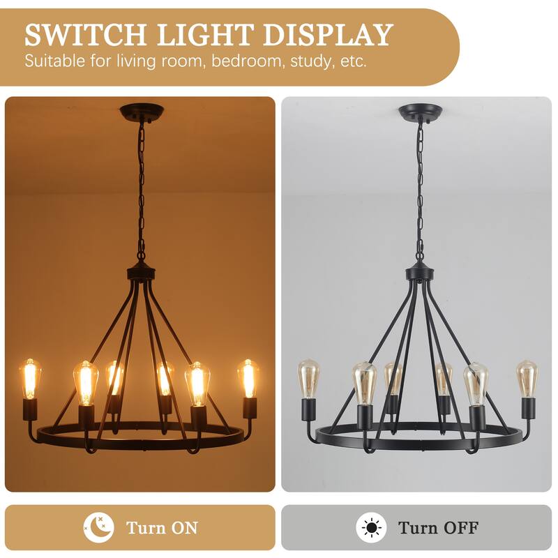 6-Light Candlestick Circle Wagon Wheel Foyer Chandelier Linear Island Chandelier Lighting for Dining Room