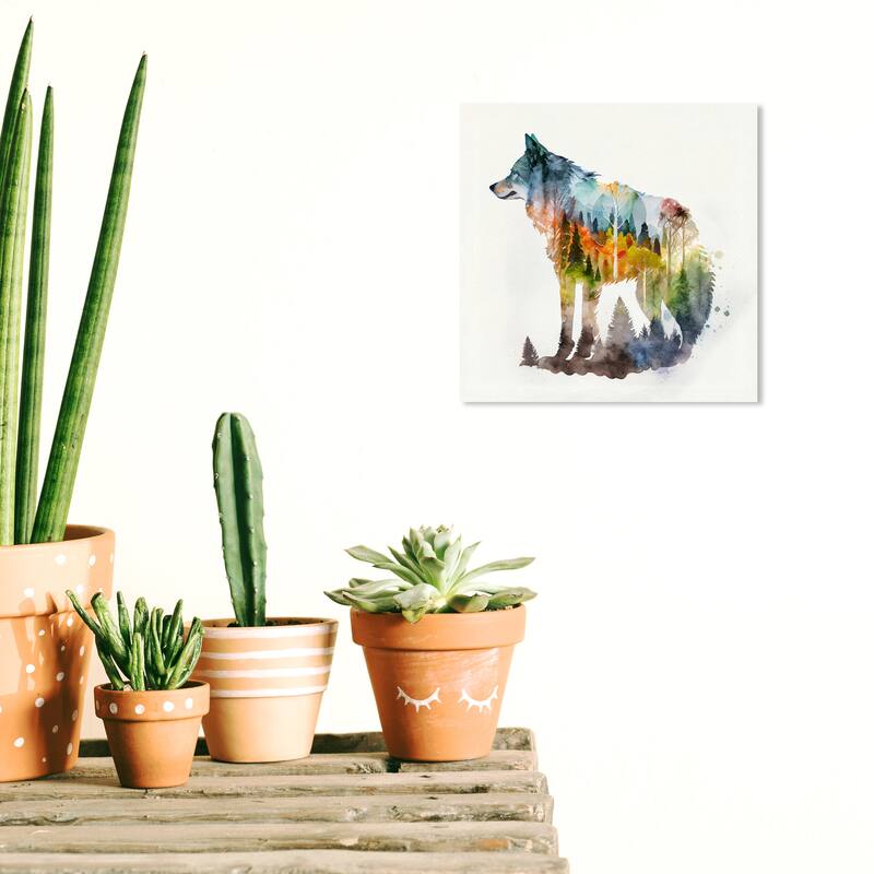 Wynwood Studio Canvas Animals Wolf Forest Blue and Rustic Wall Art Canvas Print - 12 x 12