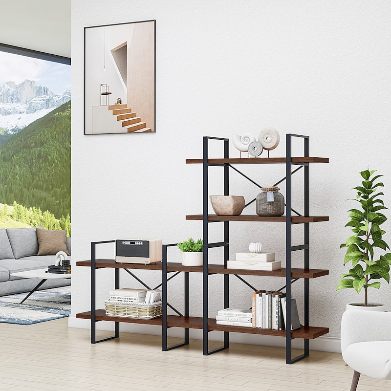 Adjustable Wood and Metal Display and Etagere Bookshelves and Bookcases - 70.86*56.69*11.34 inches - 70.86*56.69*11.34 inches - Antigue Wood