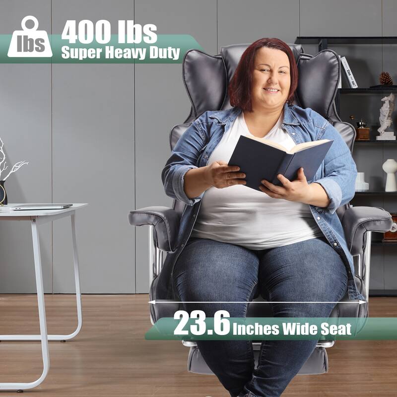 Big and Tall Leather Office Chair with Foot Rest with Adjustable Back for People up to 400 lbs