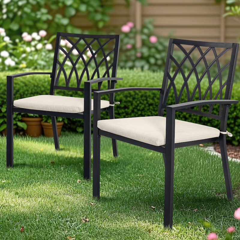 Patio 2-Piece Seat Cushions Outdoor Chair Pads with Zipper, Beige