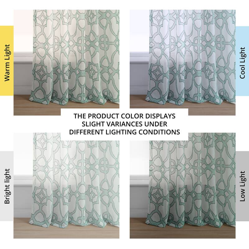 Exclusive Fabrics Sea Glass Blue Printed Faux Linen Sheer Curtain (1 Panel)