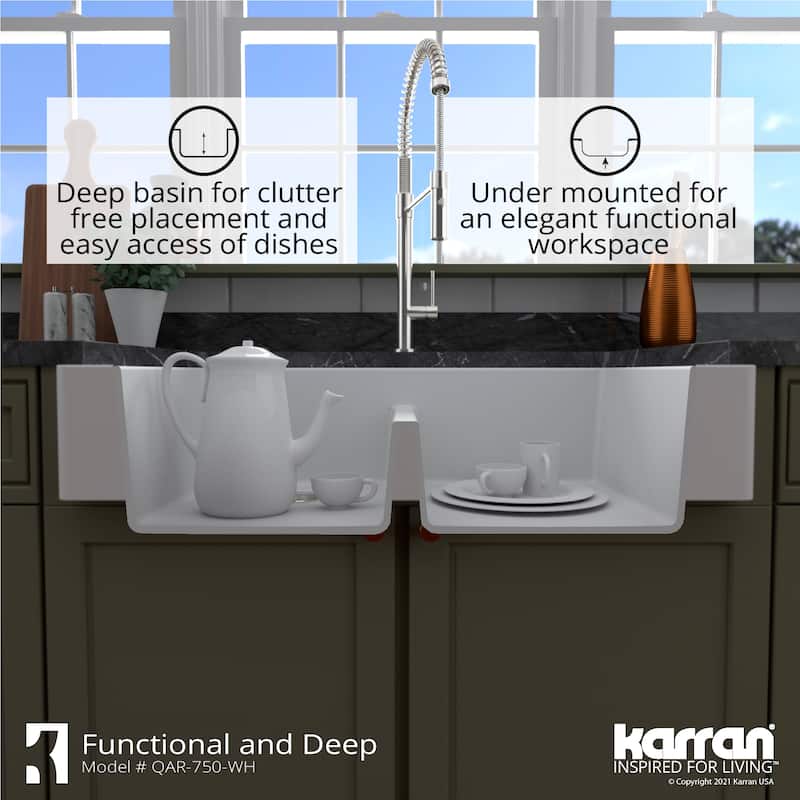 Karran Retrofit Farmhouse Quartz 34 in. Double Bowl 50/50 Sink Kit
