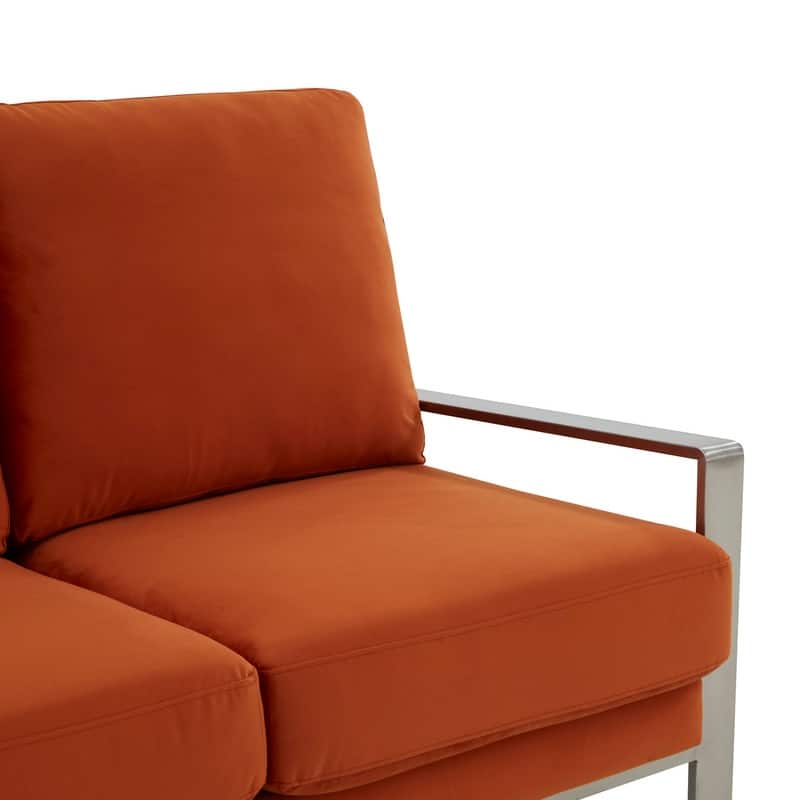Jefferson Velvet Upholstered 3 Seater Sofa with Silver Metal Frame with Removable Cushion for Living Room, Bedroom, Office