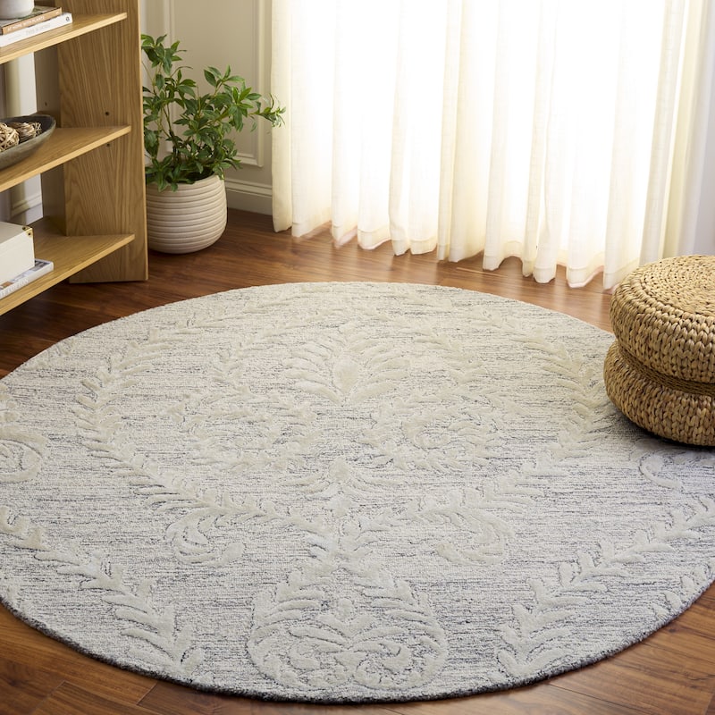 SAFAVIEH Handmade Glamour Bejushe Wool Rug - 6' Round - Grey/Beige