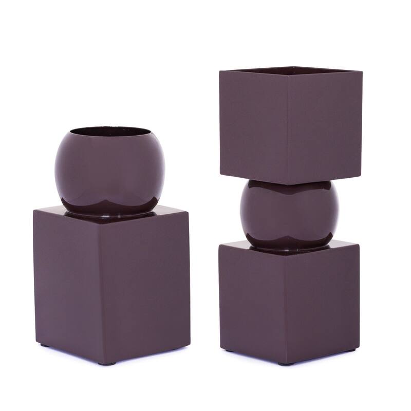 Small Geometrical Shaped Metal Vase - 7.75" - Brown