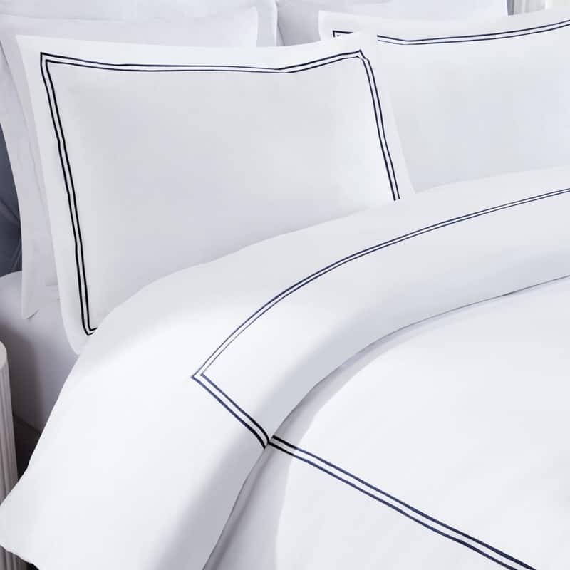 Superior Fieldstone Cotton Two-Line Embroidered Duvet Cover Set
