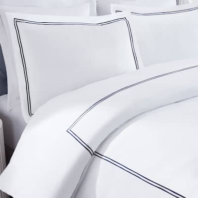 Superior Fieldstone Cotton Two-Line Embroidered Duvet Cover Set