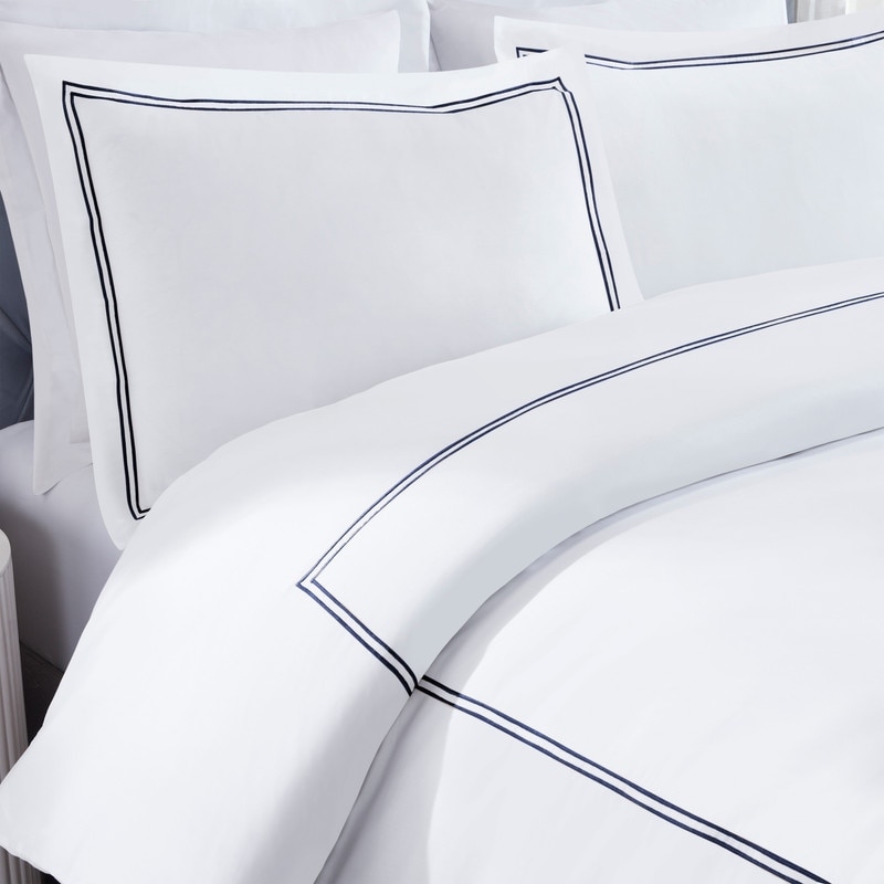 Superior Fieldstone Cotton Two-Line Embroidered Duvet Cover Set
