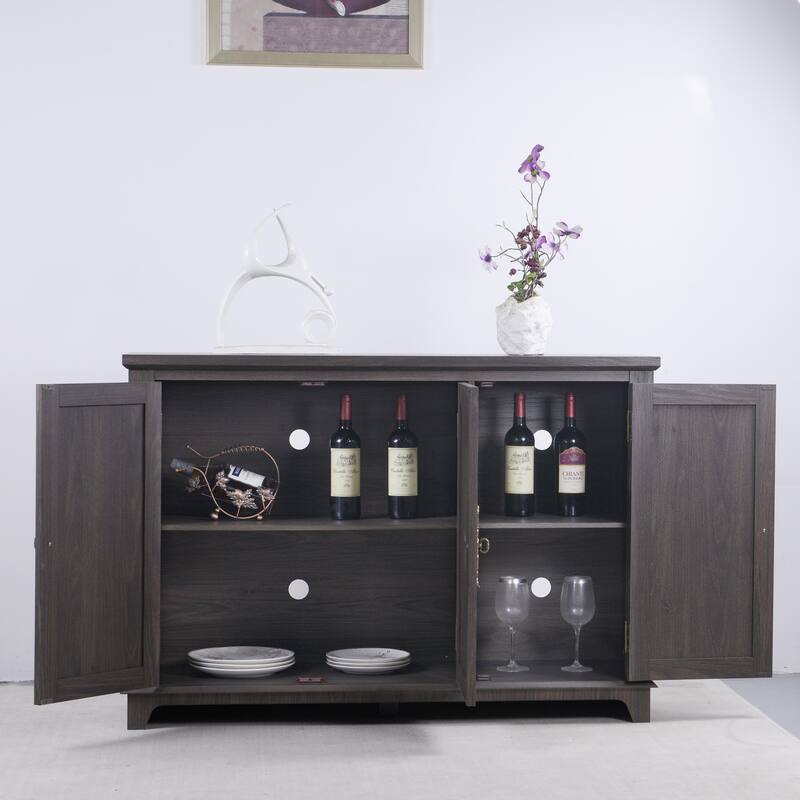 Anmytek 49" Brown Mirrored Door Sideboard Buffet Cabinet with Adjustable Shelves Spacious Storage for Living Room Kitchen