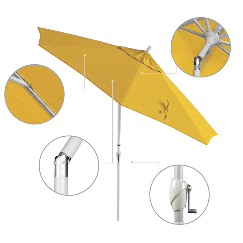 California Umbrella 9' Rd. Aluminum Patio Umbrella, Crank Lift with Push Button Tilt, White Finish, Pacifica Fabric