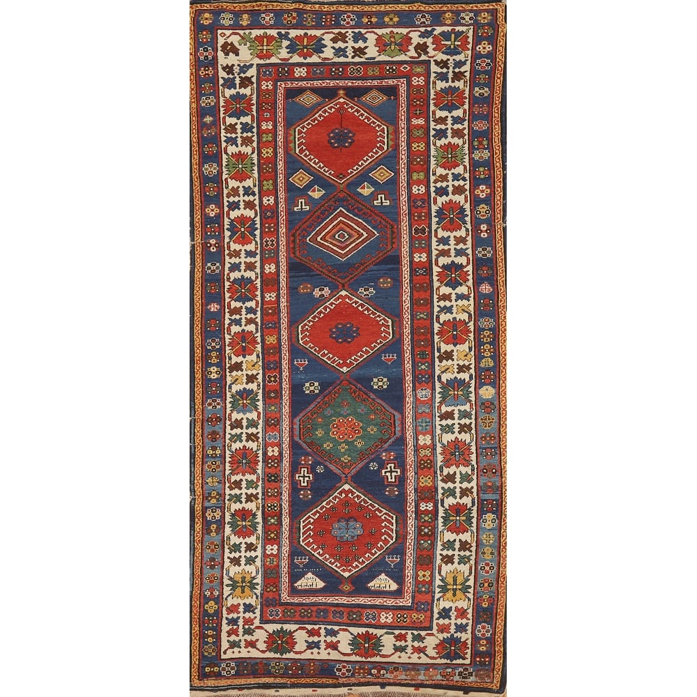 Pre-1900 Antique Vegetable Dye Kazak Persian Runner Wool Carpet - 3'9" x 9'5"