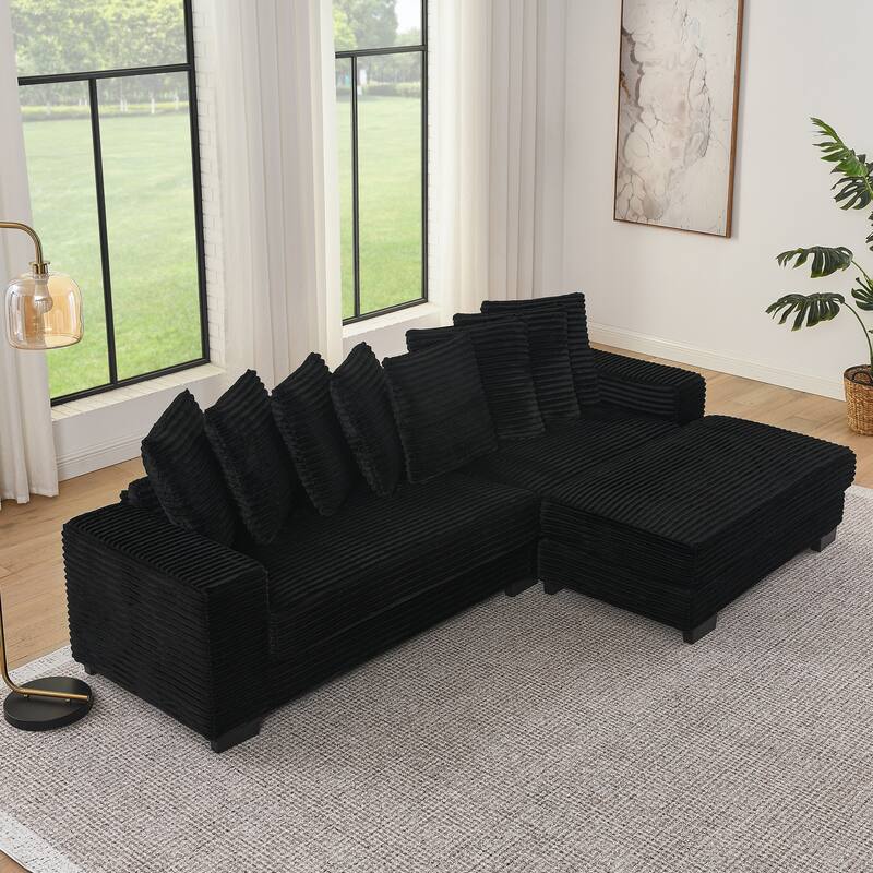 Anmytek L-Shaped Modular Corduroy Tufted Sleeper Sectional Sofa