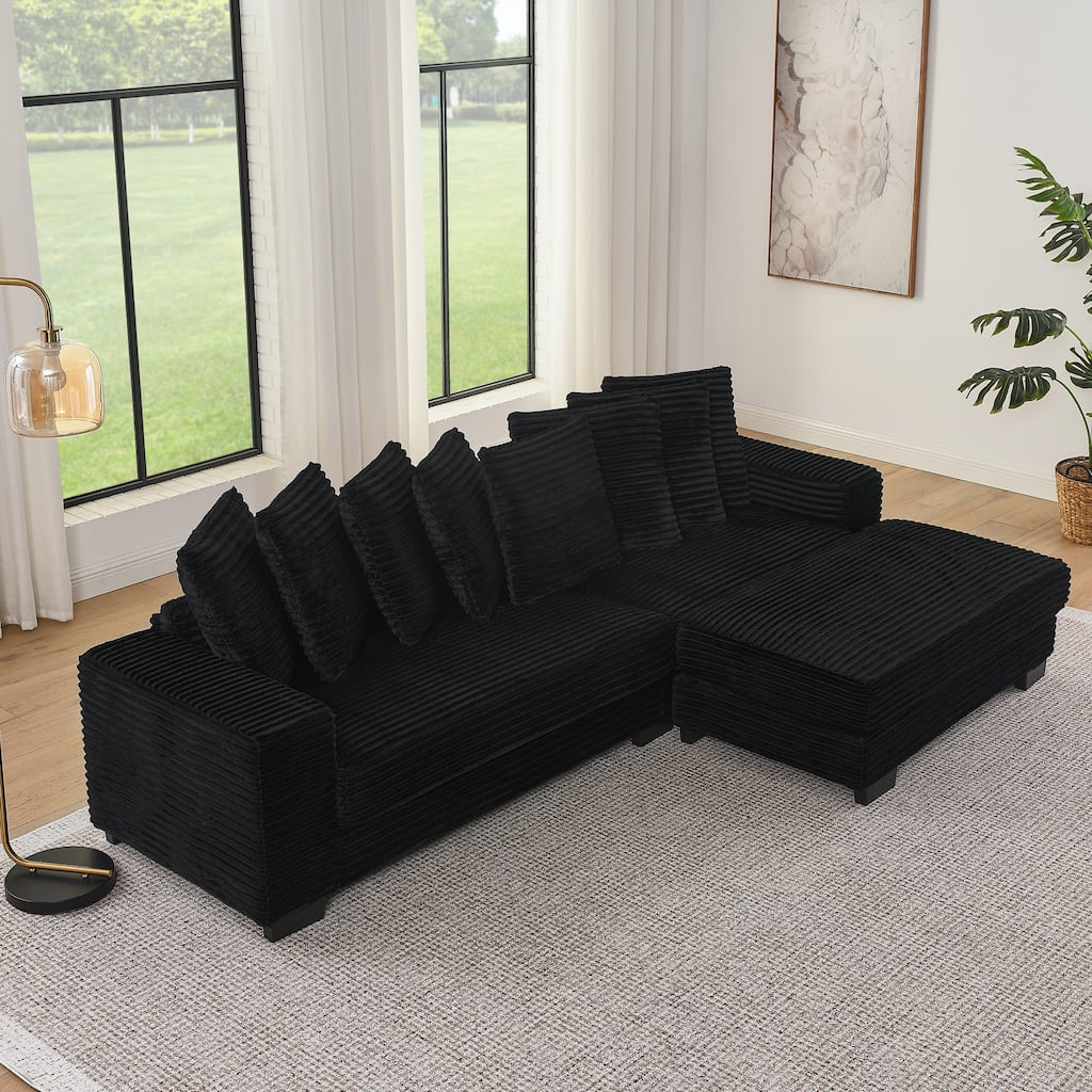 L-Shaped Convertible Sectional Sofa with Ottoman, Corduroy Tufted Upholstered Sleeper Sofa, Modular Corner 3 Seat Sofa