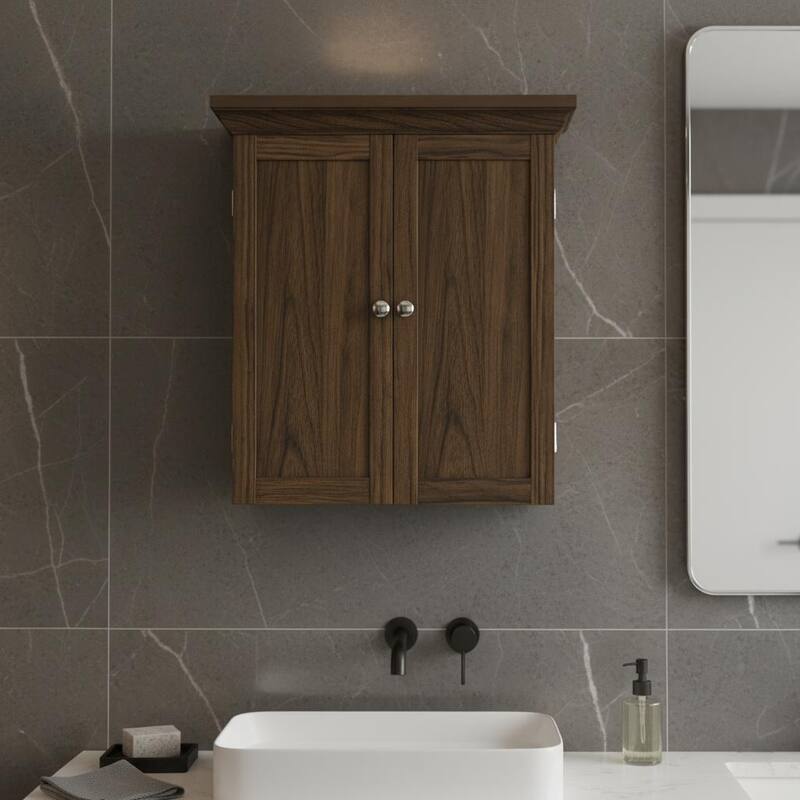 Teamson Home Stratford Removable Wall Cabinet 2 Doors, Adjustable Shelves, Crown Molding, Beveled Inlays for Bathroom Storage