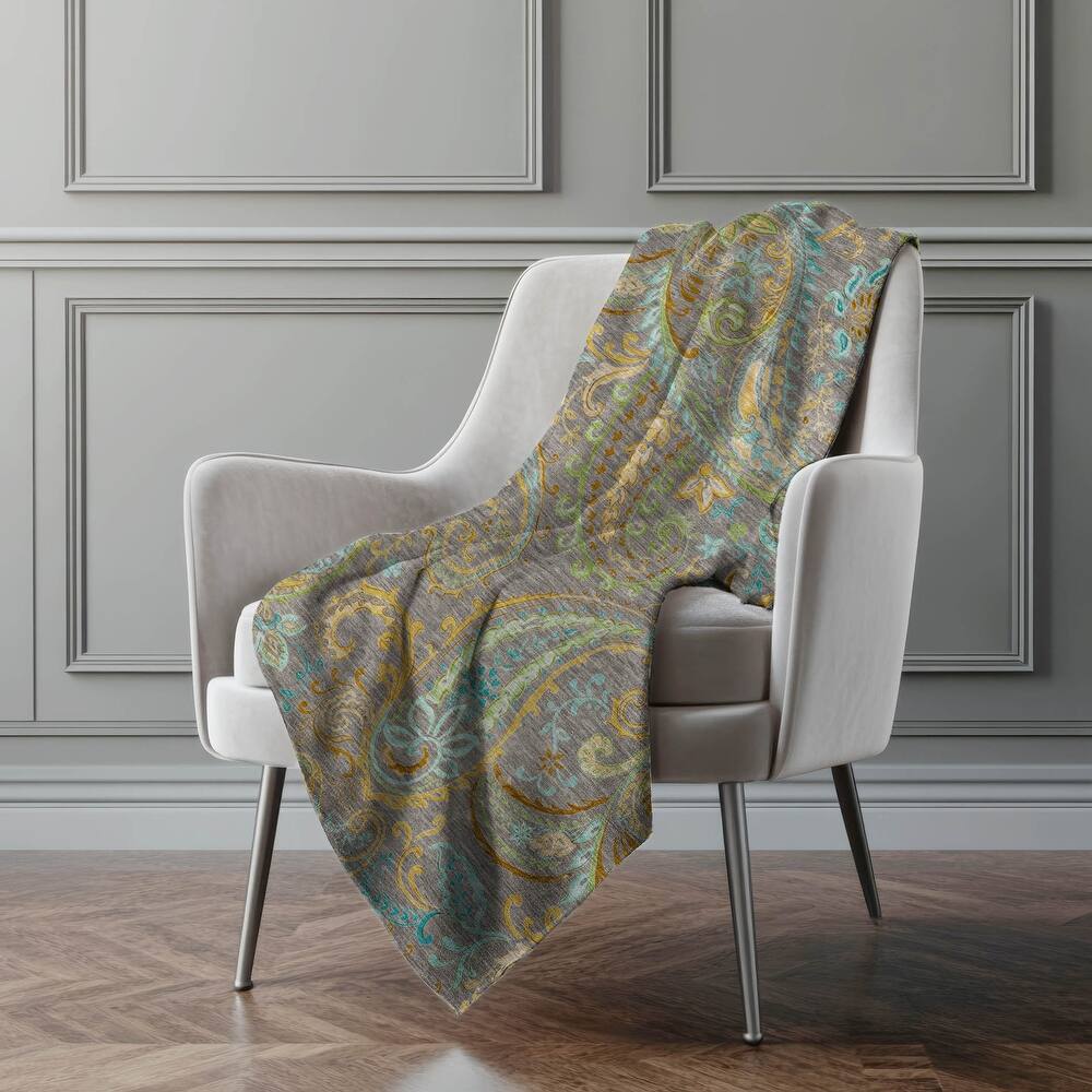 Premium Machine Washable Paisley Sherpa Throw Blanket