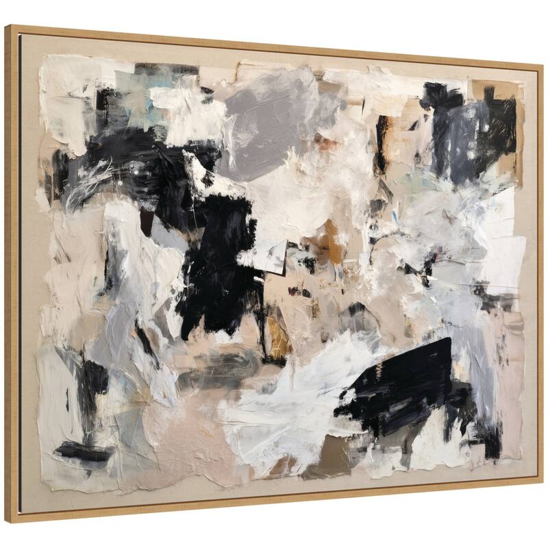 Kate and Laurel Expressive Tonal Neutral Abstract by The Creative Bunch Studio Framed Canvas Wall Art Print - 42 x 32 - Natural