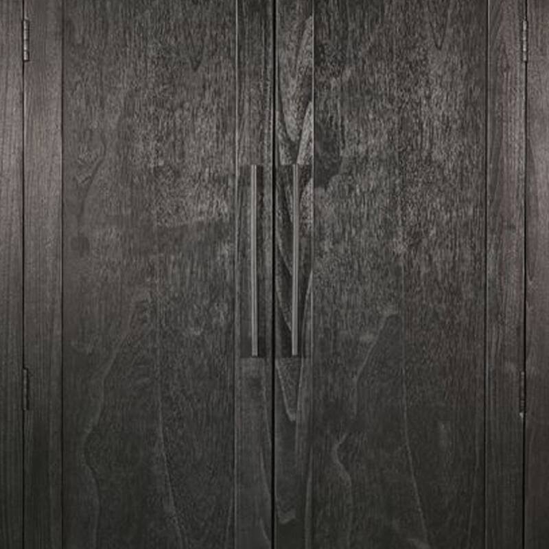 Dyz Arched Storage Cabinet, 2 Doors w Adjustable Shelves, Black Wood