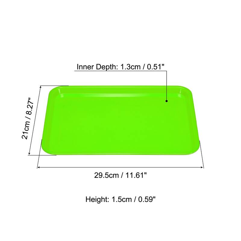 12x8" Fast Food Tray, Plastic Multi-Purpose Rectangle Serving Tray, Green - Green