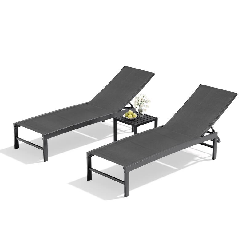 Outdoor Chaise Lounge Reclining Adjustable Chairs with Side Table Set