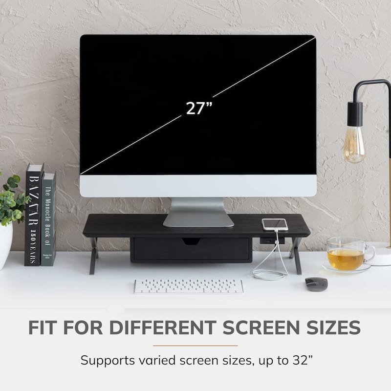 Jani Wood Monitor Stand Riser Desk - Ergonomic Design Stand, Desktop Organizer Table for Home, Office Workspace, Gaming Desk