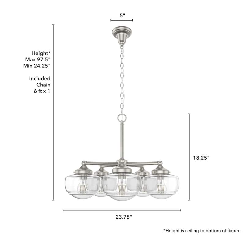 Hunter Saddle Creek Contemporary Schoolhouse Chandelier - Clear or White Glass Globes - Entry, Dining Room, Kitchen Table