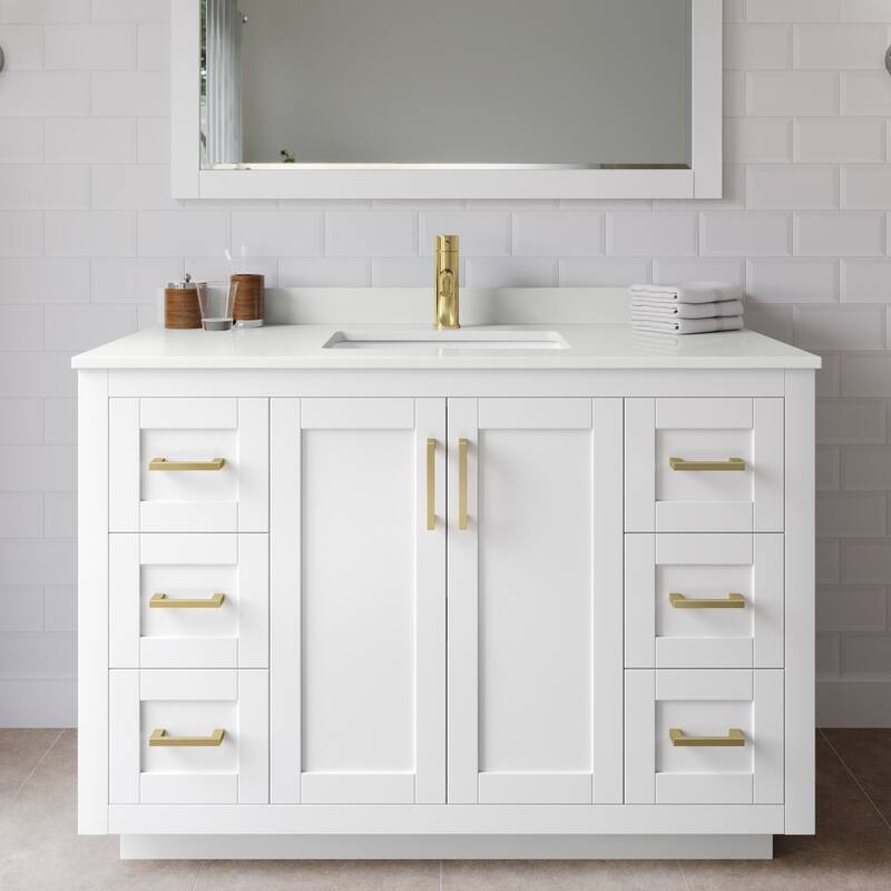 Wyndham Collection WCF292948S-QTZ-UNSM46 Miranda 48" Free Standing - White / White Quartz Top / Brushed Gold Hardware