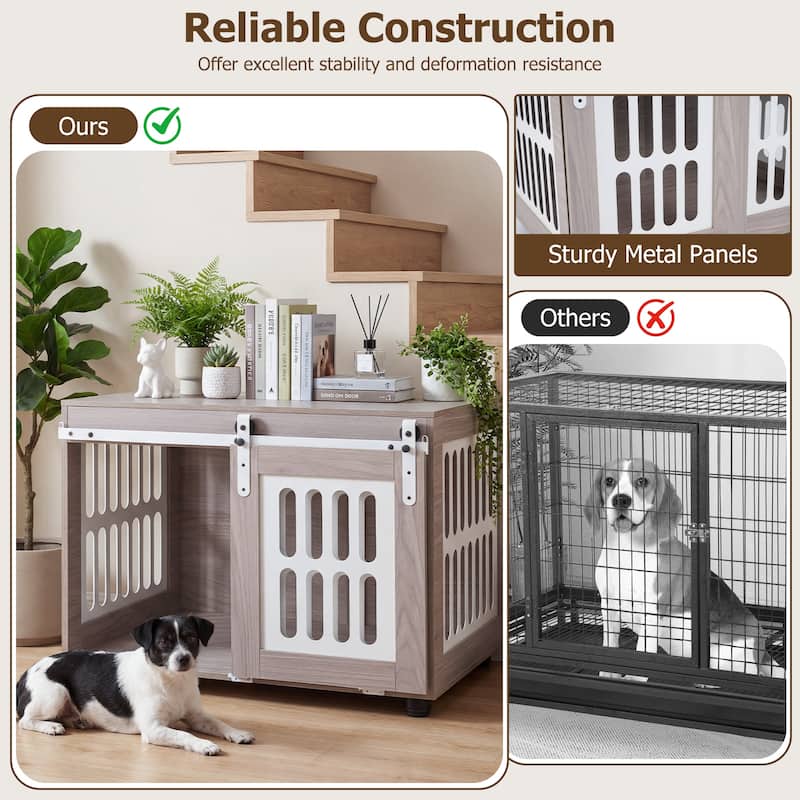 Gymax 31.5'' Dog Crate Furniture w/Sliding Barn Door for Living Room