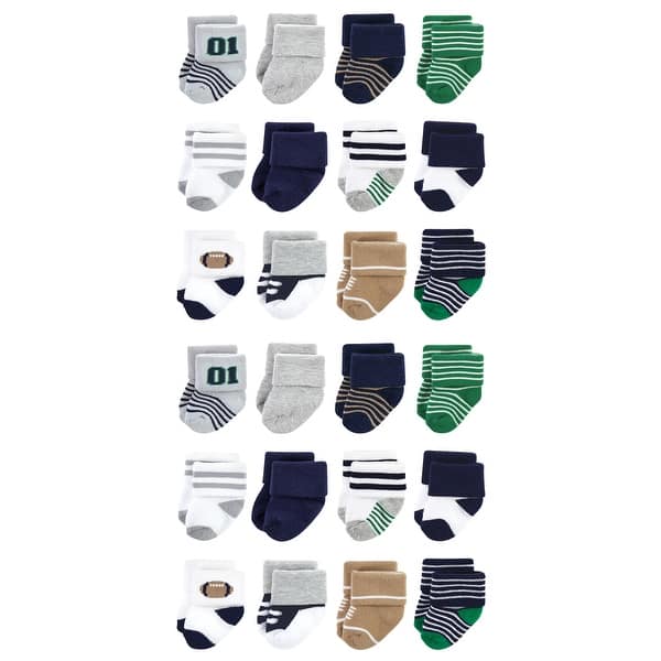 slide 1 of 1, Little Treasure Baby Cotton Rich Terry Socks 24-Pack, Football 0-6 Months - Football
