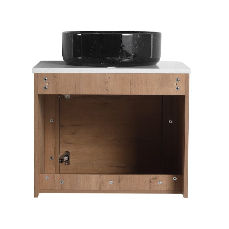 24'' Wall-Mounted Bathroom Vanity With Ceramic Art Sink & 1-Soft-Close Door,KD-Packing, Plywood