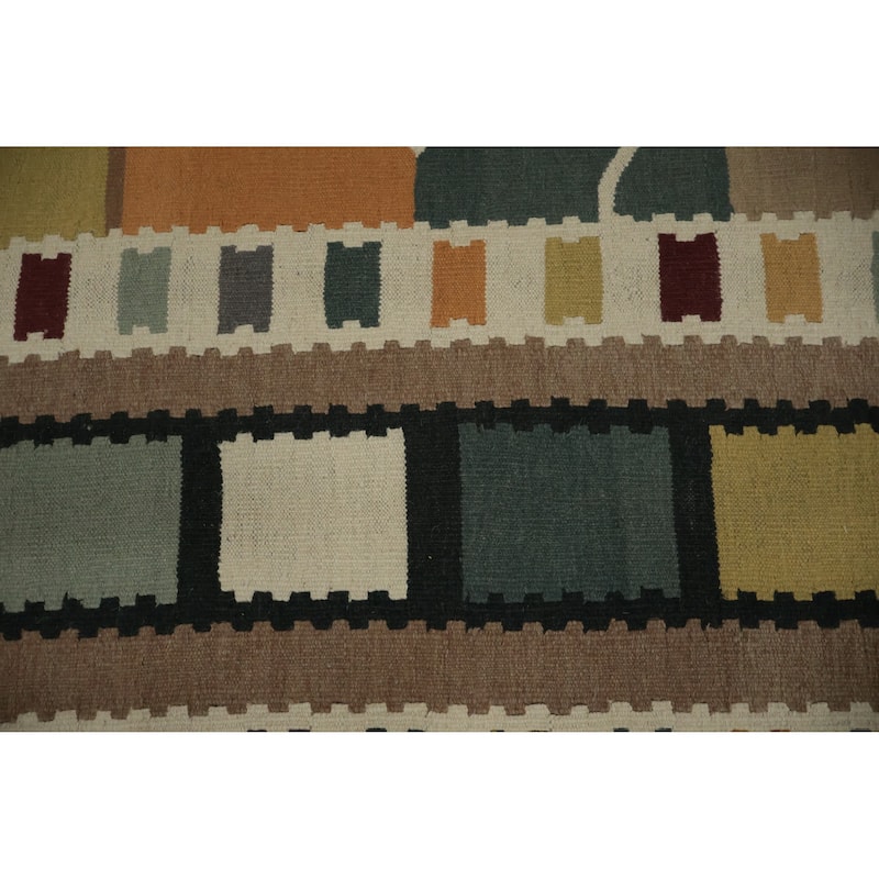 Hand Woven Oriental 100% Wool Carpet Southwestern Tribal Brown Kilim Area Rug - 14' 3'' X 11' 10''
